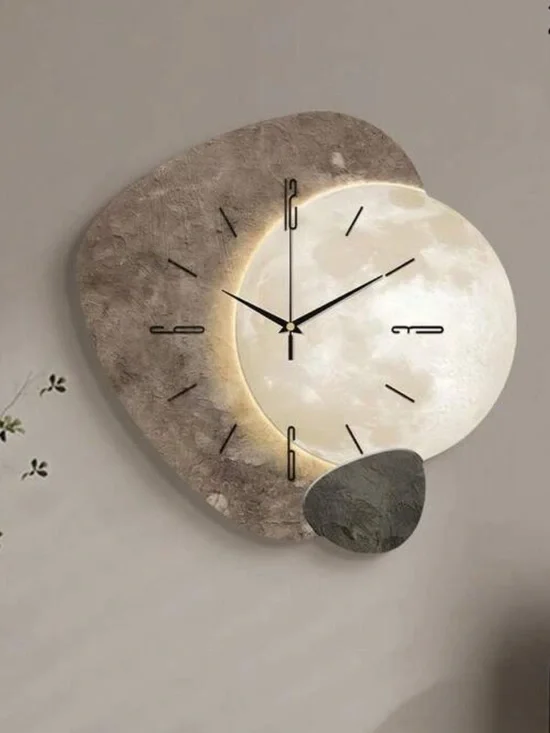 Veloura Modern Moon Wall Clock - Taupe and White Aesthetic Home Decor - Picture 1 of 9